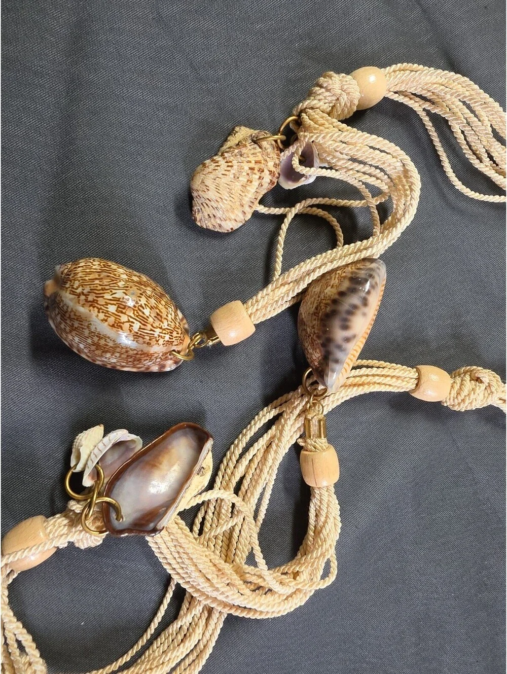 Vintage 70s Cowrie Shell Belt Boho Festival Hippie Knotted Cord Wrap Sash